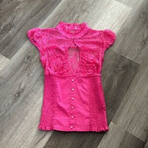 Y2K hot pink lace smocked top small medium